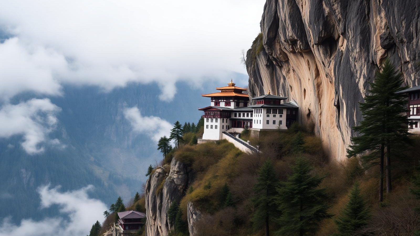 Tiger's Nest monastery clinging to a cliff face above the Paro valley