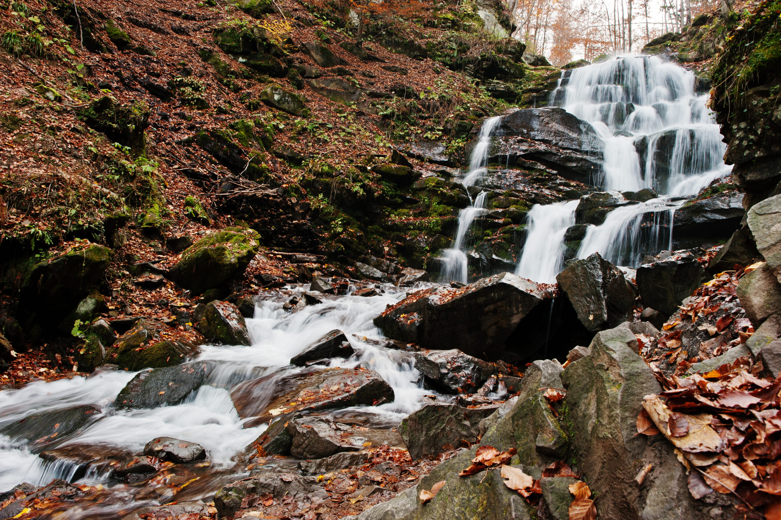 Waterfall Shypit on Borzhava, Pylypets village on Carpathian mou